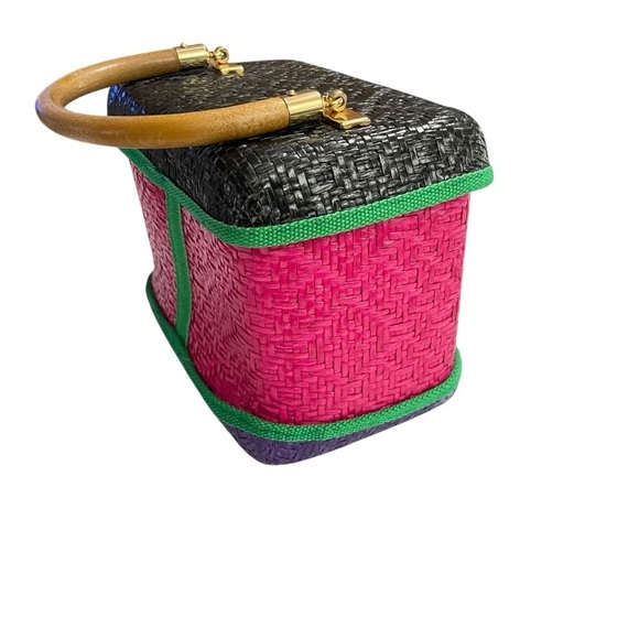 Vtg Doncaster Made In Italy Wicker Weave Purse Black Pink Purple RARE And
UNIQUE - Picture 4 of 14